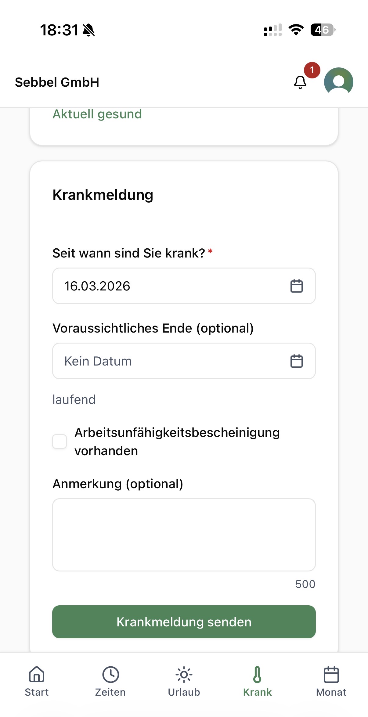 Krankmeldung per App einreichen