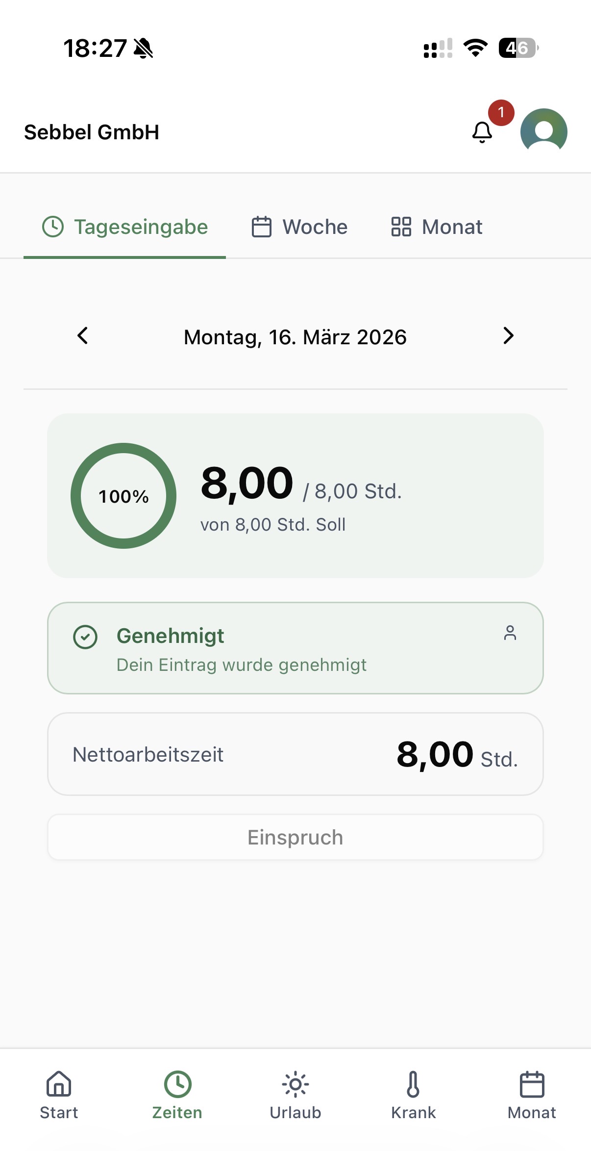Tageseintrag in der LohnPulse PWA