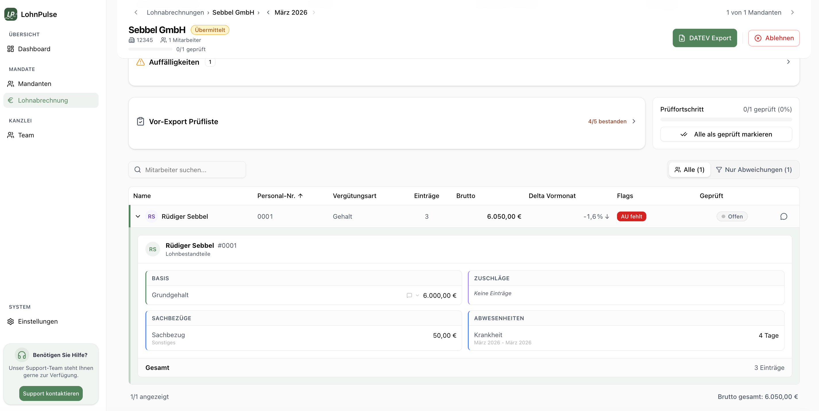 Lohnabrechnung vom Mandanten prüfen
